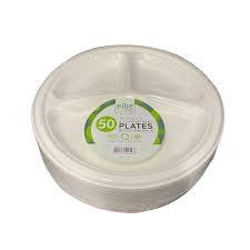 3 COMPARTMENT BIODEGRADABLE 10'' PLATES 50PK (ELITE ) - Kashmir Watan Foodstores