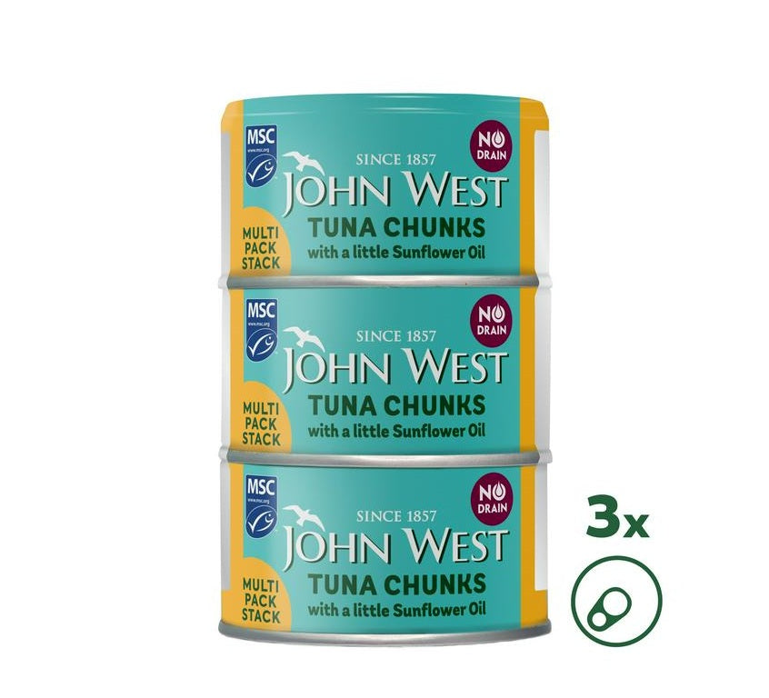 JOHN WEST NO DRAIN TUNA CHUNKS SUNFLOWER OIL 3PK