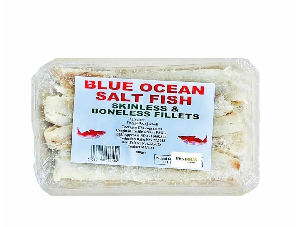 BLUE OCEAN SALT FISH SKIN & BONELESS 200G - Kashmir Watan Foodstores