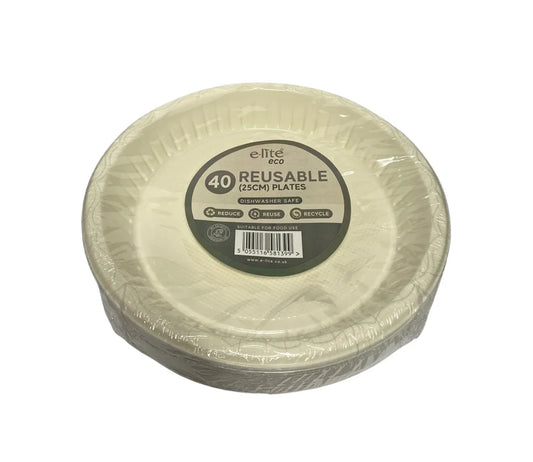 ELITE 10' REUSABLE PLATES 25CM 40PK - Kashmir Watan Foodstores