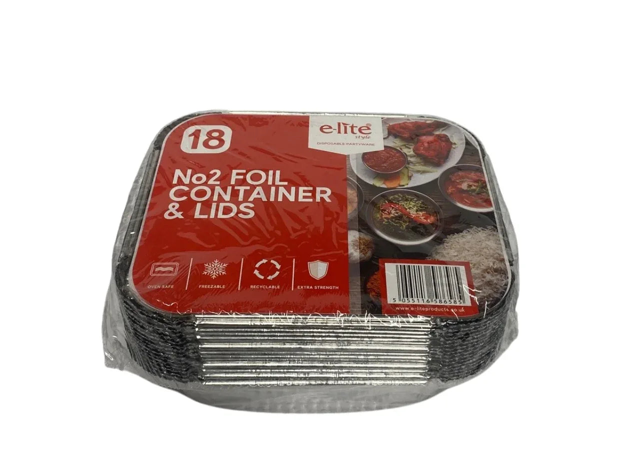 E-LITE FOIL CONTAINER & LIDS NO2 -18PK - Kashmir Watan Foodstores