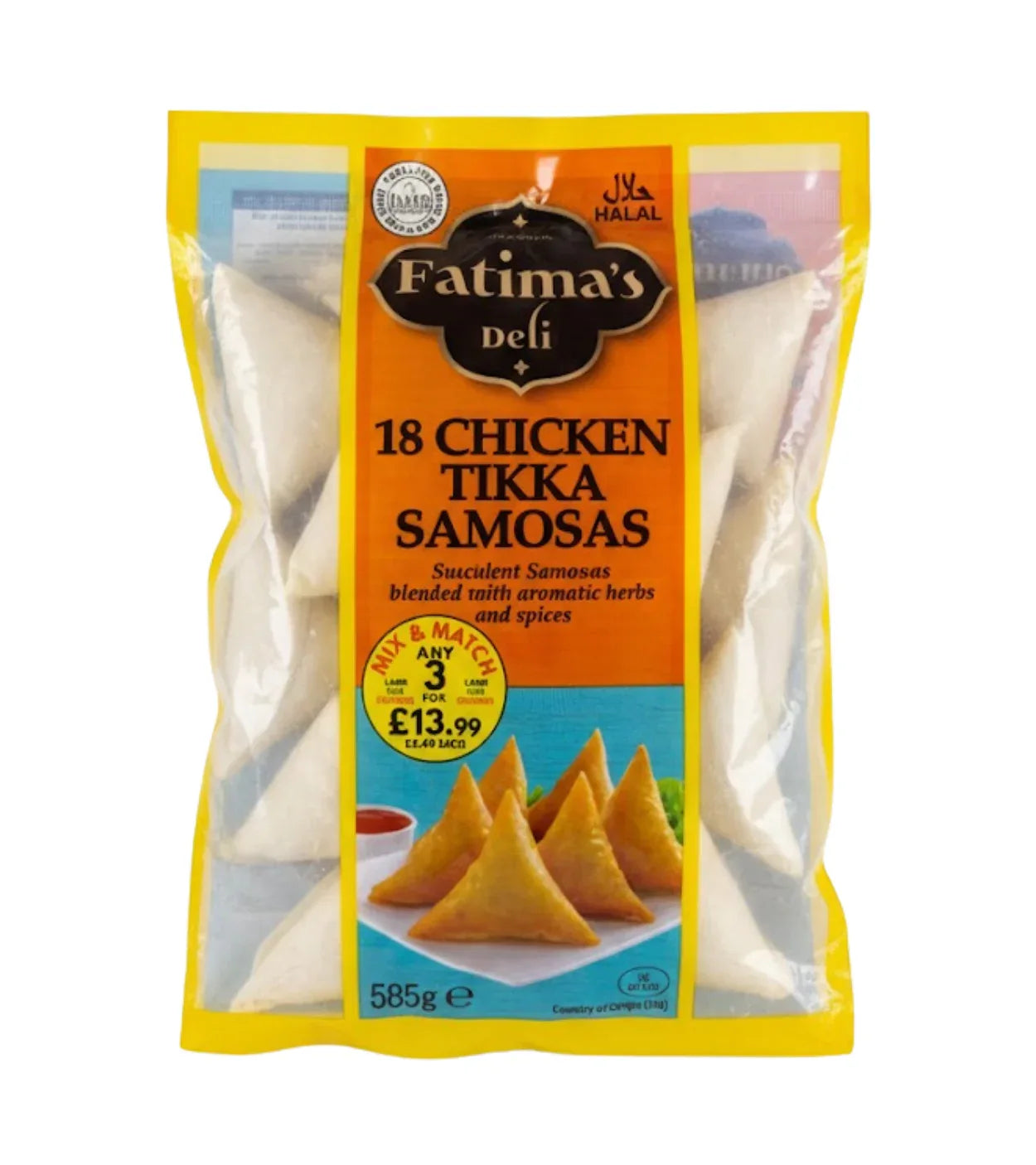 FATIMA'S CHICKEN TIKKA SAMOSA 18'S 58G - Kashmir Watan Foodstores