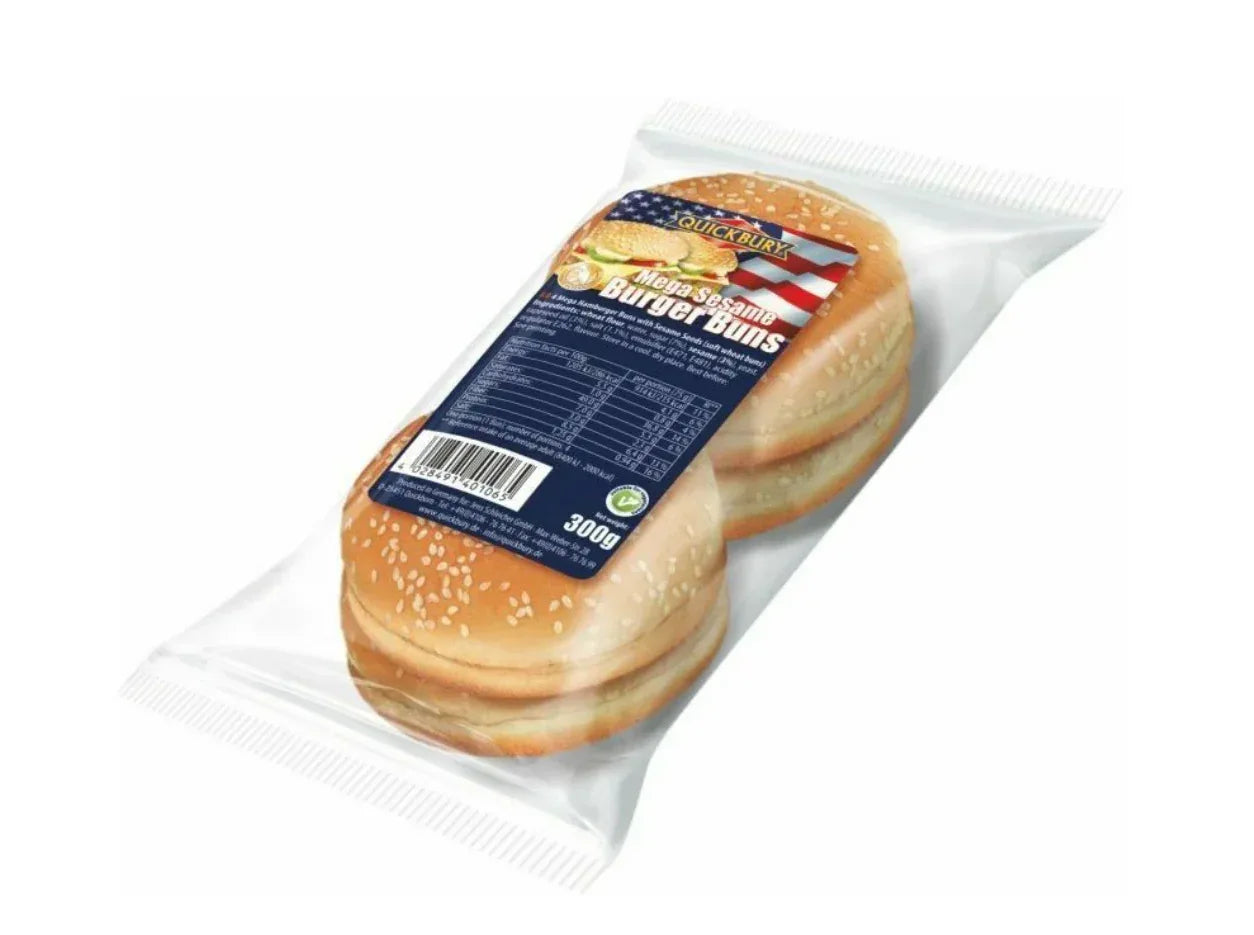 QUICKBURY MEGA SESAME BURGER BUN 300G 4PK - Kashmir Watan Foodstores