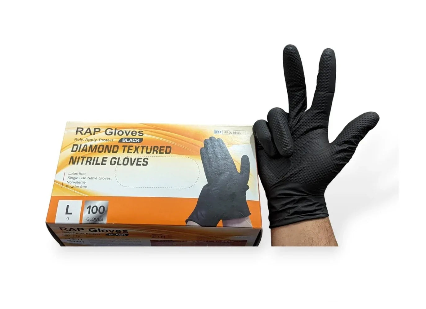 RAP GLOVES BLACK NITRILE LARGE 100PCS - Kashmir Watan Foodstores