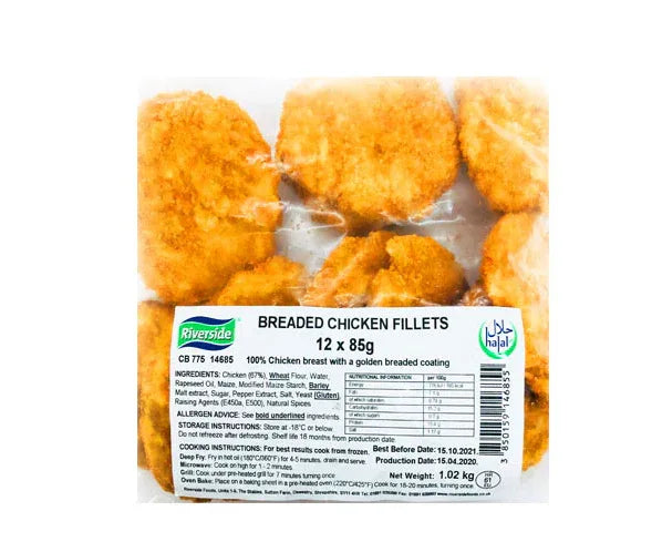 RIVERSIDE BREAD CHICK FILLETS 12*85G - Kashmir Watan Foodstores