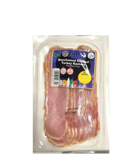 @YNOOR B-WOOD SMOKED TURKEY RASHERS 130G - Kashmir Watan Foodstores