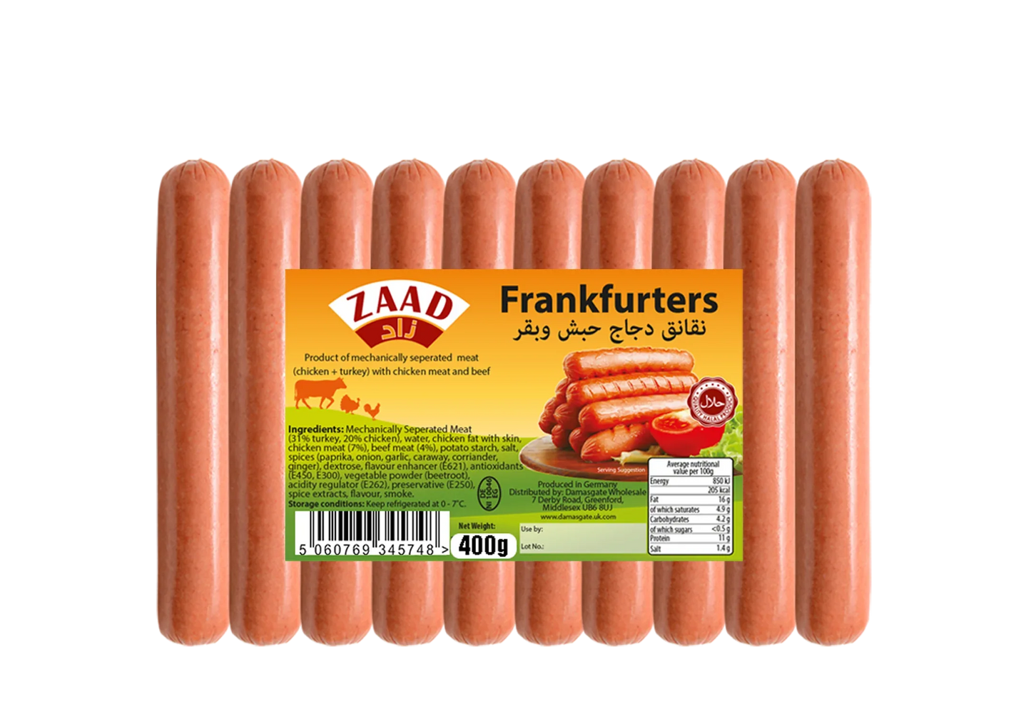 ZAAD BEEF FRANKFURTER 400G - Kashmir Watan Foodstores
