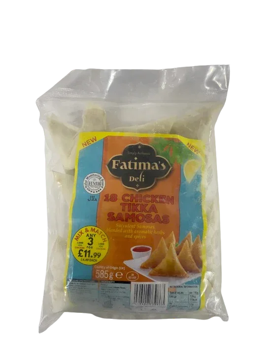 FATIMA'S CHICKEN TIKKA SAMOSA 18'S 58G - Kashmir Watan Foodstores