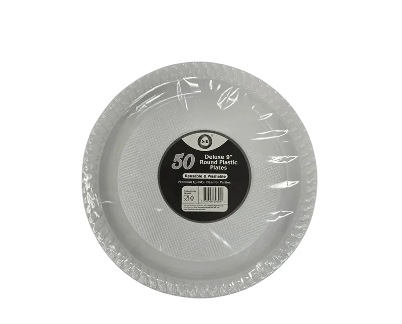 DID DELUXE 9" RND PLASTIC PLATES 50Pcs - Kashmir Watan Foodstores