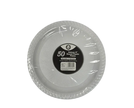 DID DELUXE 9" RND PLASTIC PLATES 50Pcs - Kashmir Watan Foodstores